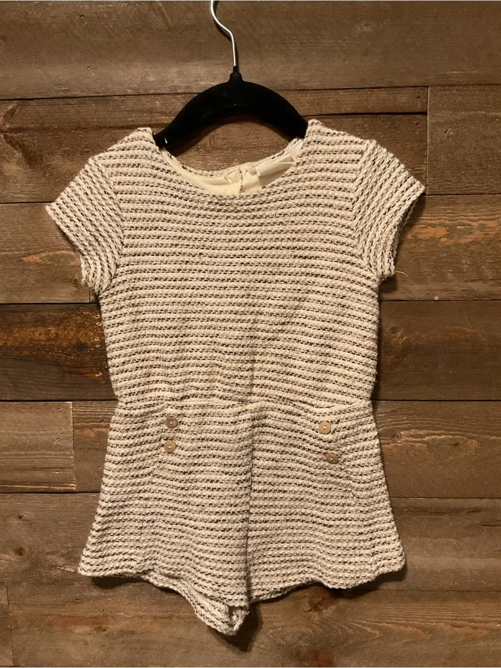 Zara Baby Girl Tan Beige Gold Tweed Romper Striped Outfit Party 12-18 12 18 m